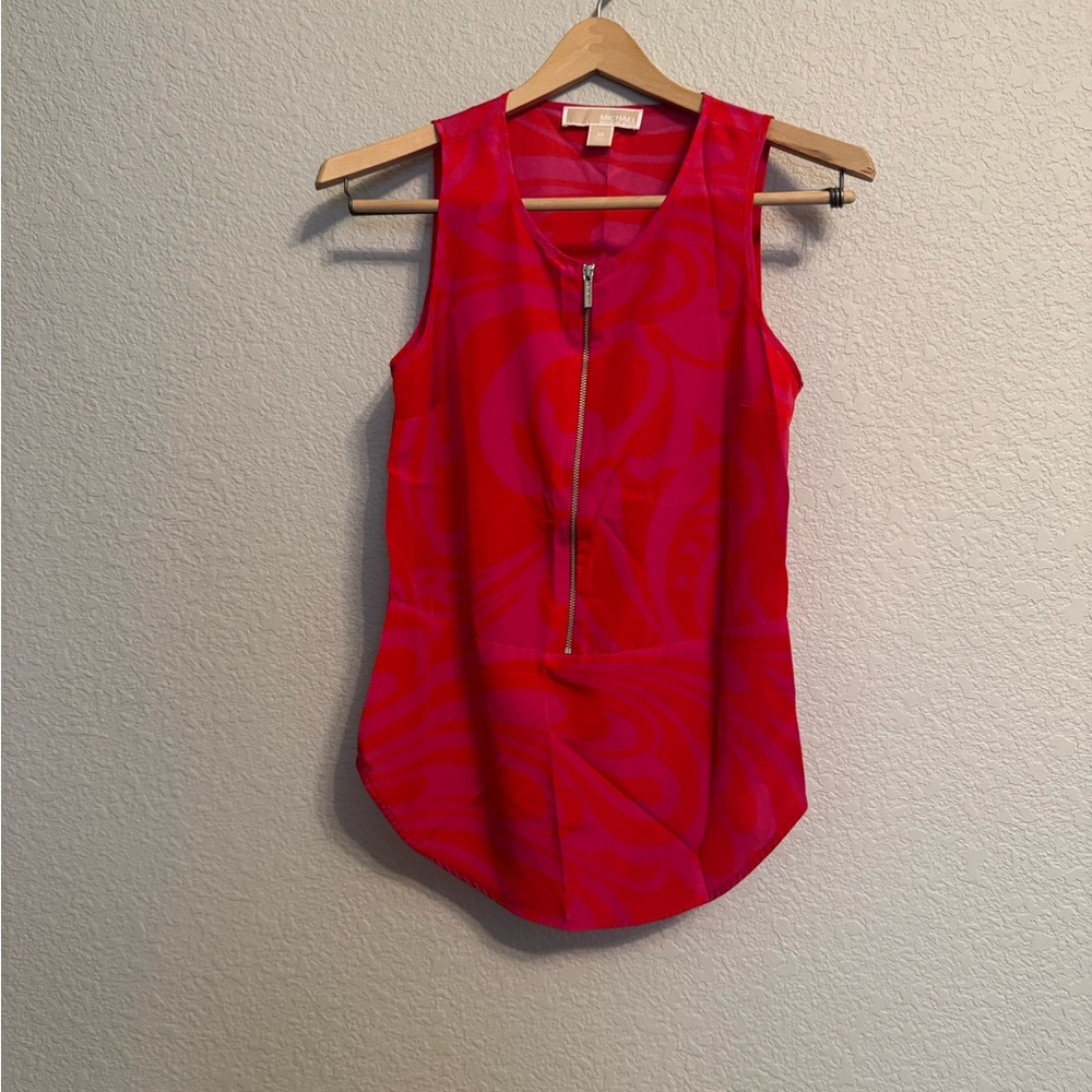 Michael Michael Kors Red & Pink Swirl Sleeveless Top with Zipper XS - Picture 4 of 7